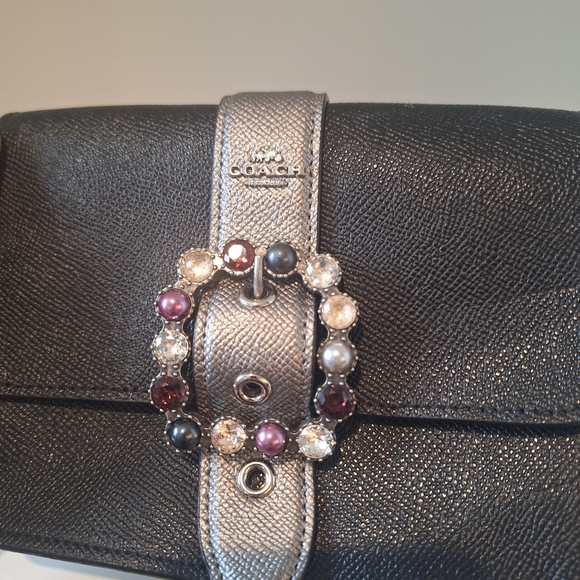 EUC Coach Black Gunmetal Bowery Crossbody w/ Multicolored Jewel-Accented Buckle - Picture 5 of 5